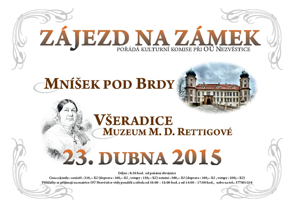 Zájezd – Mníšek pro Brdy, muzeum M.D. Rettigové – 23.4.2015